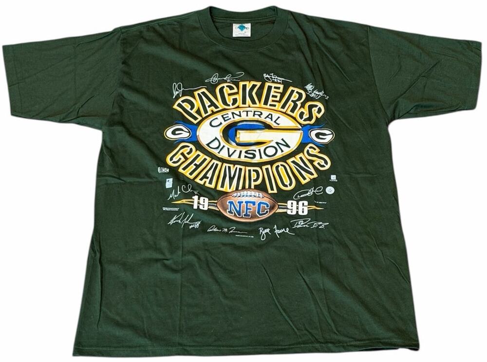 VTG 90s Green Bay Packers 1996 Division Champions Signatures Green Mens XL Shirt